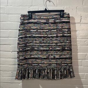 Ann Taylor Colorful Tweed Fringe Skirt